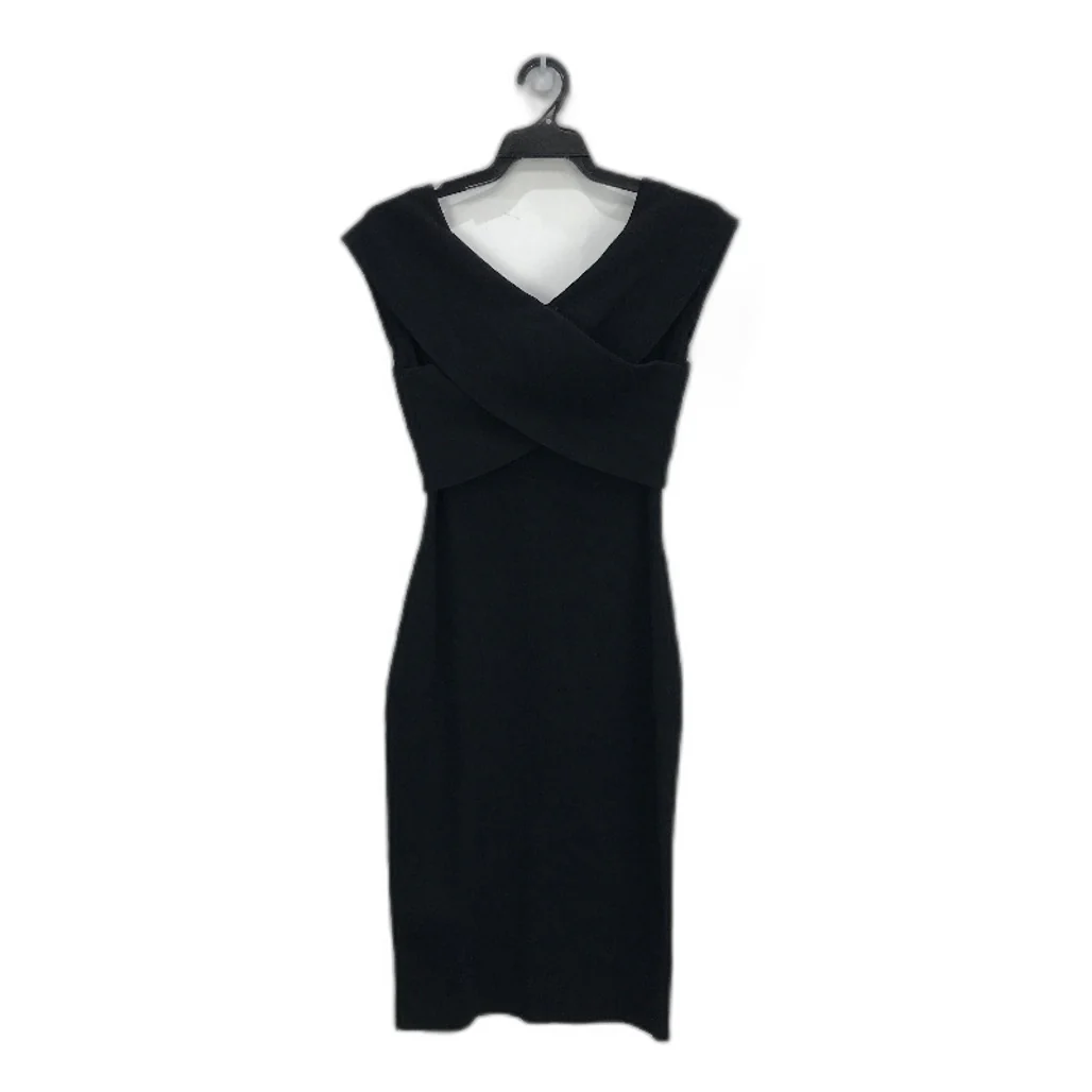 Ever New Black Bodycon Classy Crossover Ribbed Midi Dress Ladies Size AU 10 NEW - Image 2