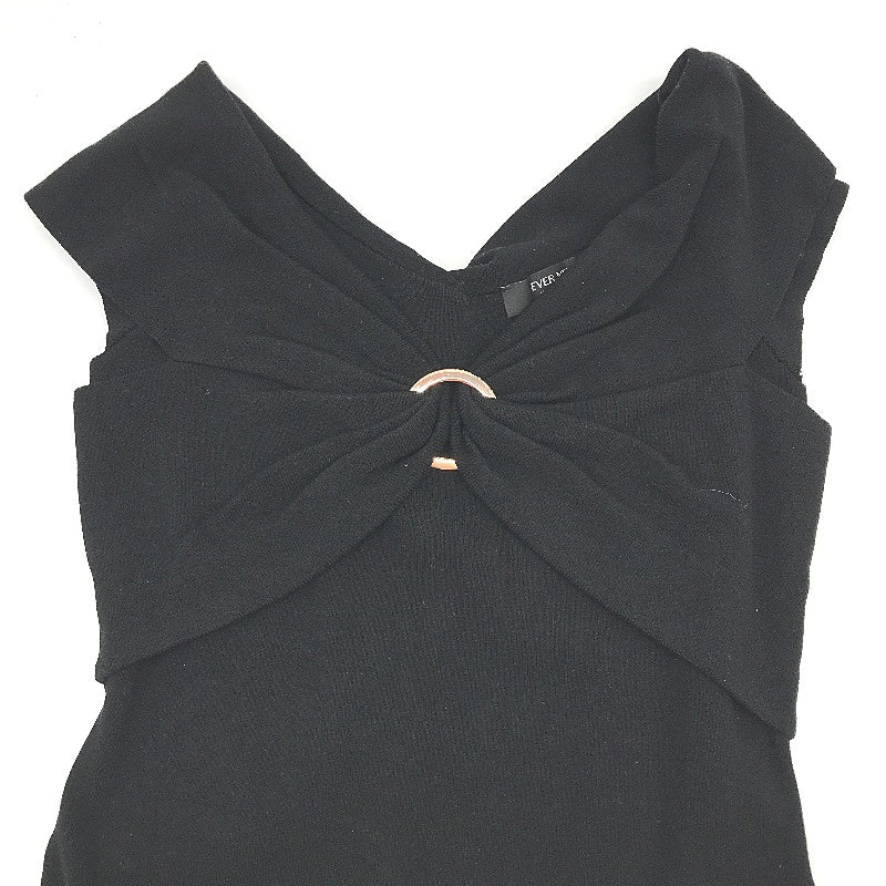 Ever New Black Bodycon Classy Crossover Ribbed Midi Dress Ladies Size AU 10 NEW - Image 5