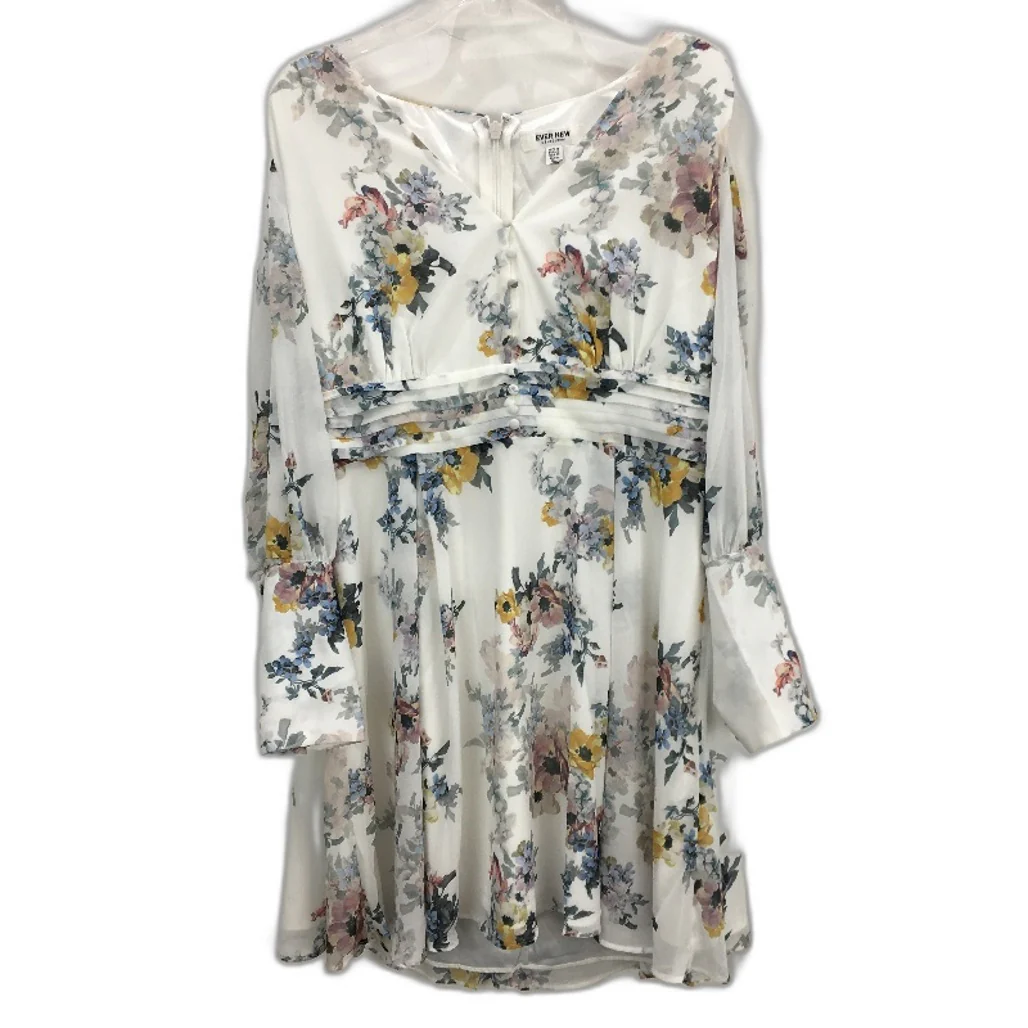 Ever New White Floral Patterned Long Sleeve Flowy Mini Dress Ladies Size AU 14