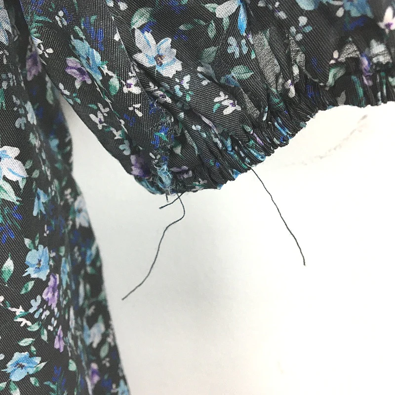 Black Floral Patterned Sheer Long Sleeve Ruffle Collar Mini Dress Ladies Size M - Image 3