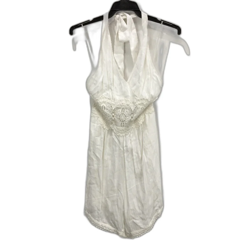 Solemio White Patterned Halter Neck Lace Trim Mini Jumpsuit Ladies Size Medium