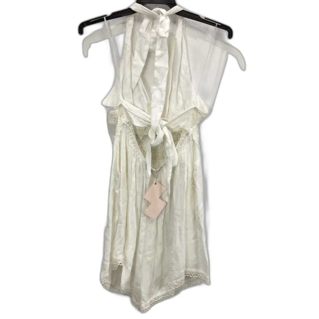 Solemio White Patterned Halter Neck Lace Trim Mini Jumpsuit Ladies Size Medium - Image 2