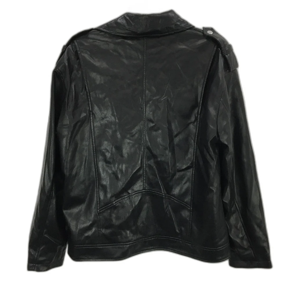 Lily Loves Black Casual Day PU Faux Leather Bomber Jacket Womens Size S-M NEW - Image 2