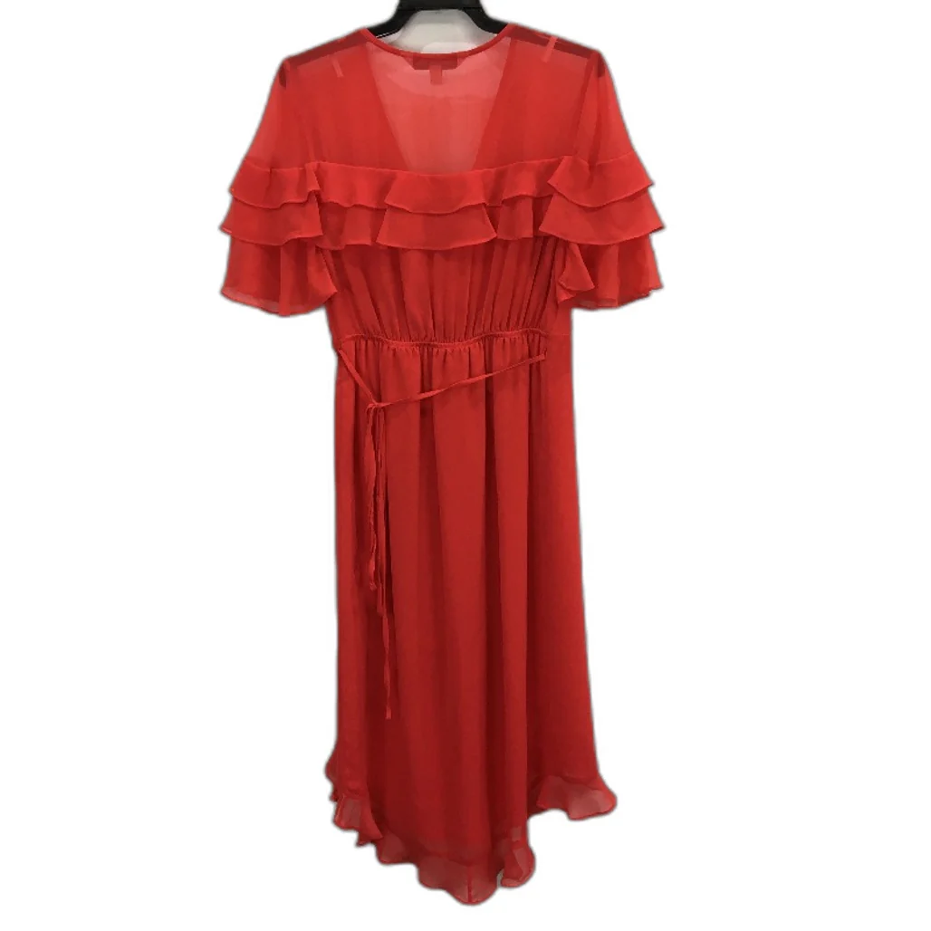 Forever New Red Crossover Belted Wrap-Tie Ruffled Midi Dress Ladies Size AU 6 - Image 2