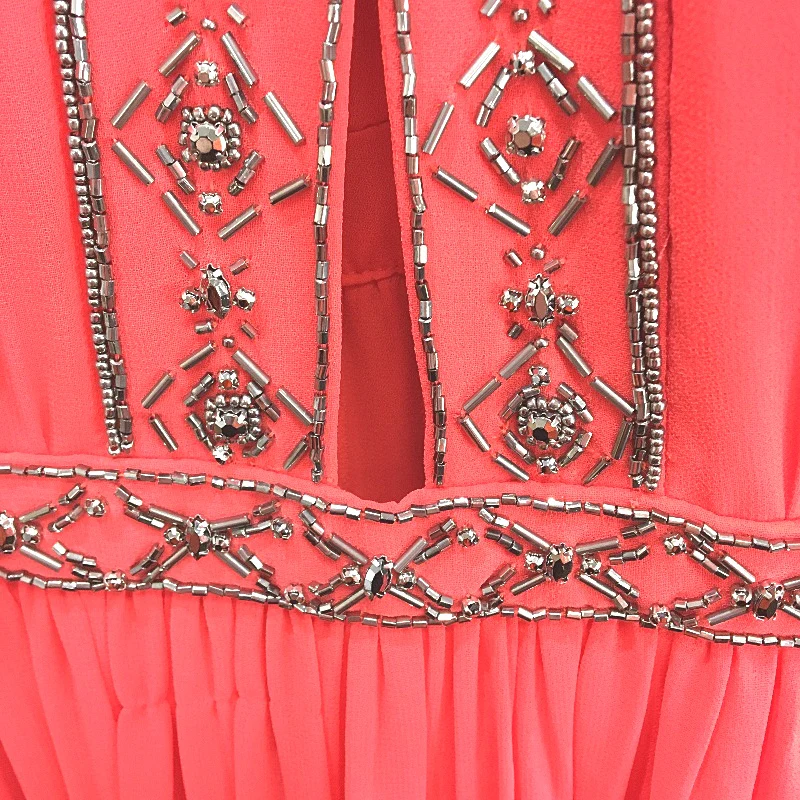 Forever New Red Beaded Cut-Out Waist High-Neck Maxi Dress Ladies Size AU 10 - Image 5