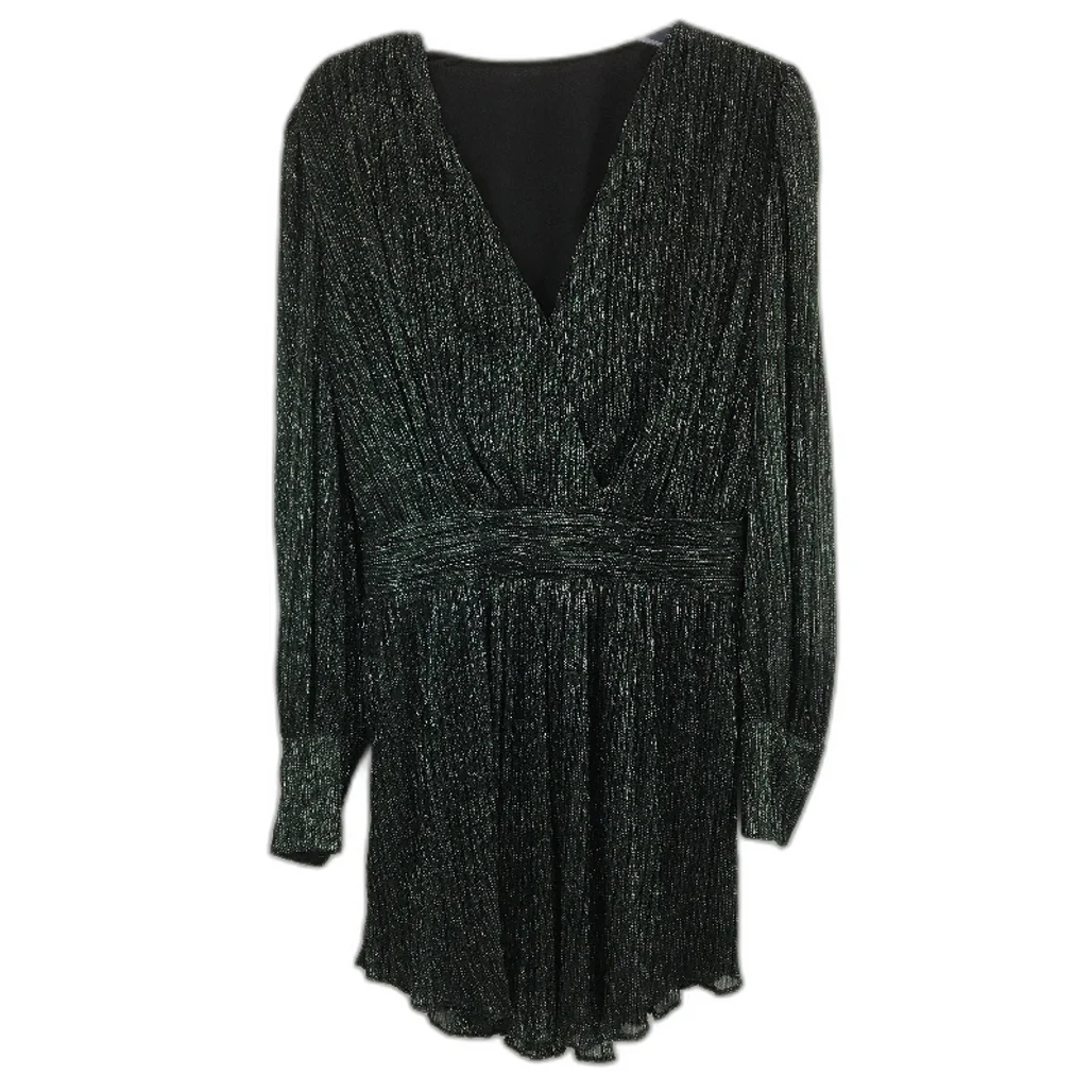 Forever New Black & Green Patterned Sparkly Long Sleeve Dress Ladies Size L NEW