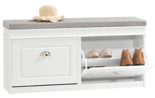 SoBuy Hallway Shoe Bench Rack Cabinet Seat Cushion Flip Drawer White NEW