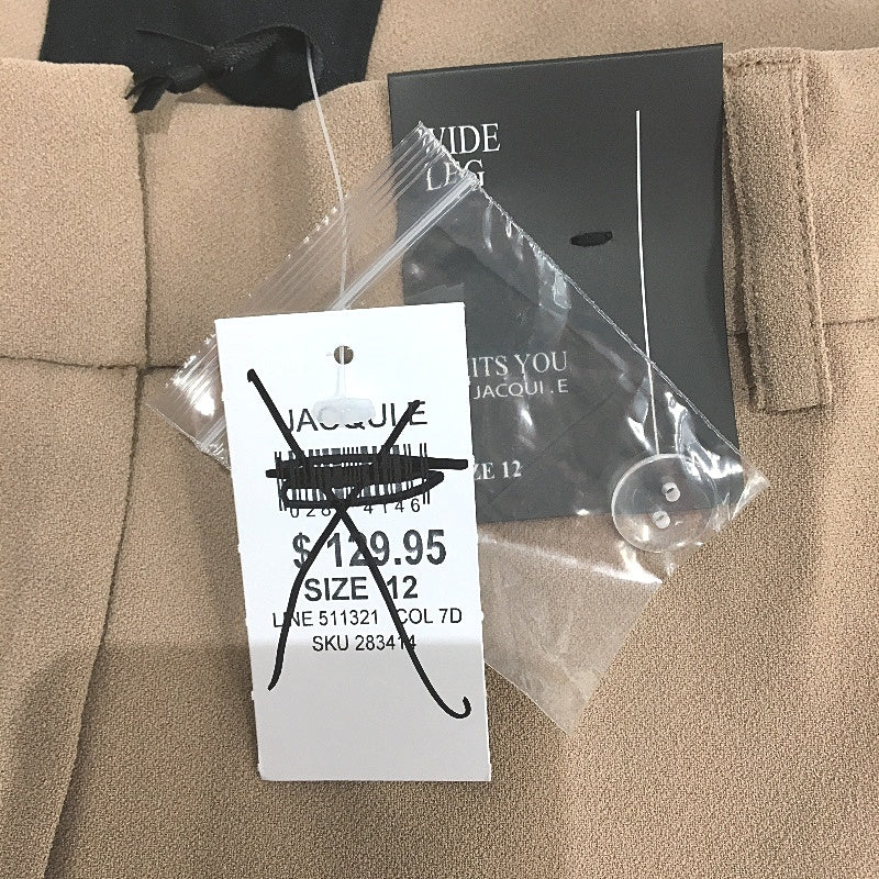 Jacqui E Crepe Wide Leg Beige Full Length Suit Pant Ladies Size AU 12 NEW - Image 4