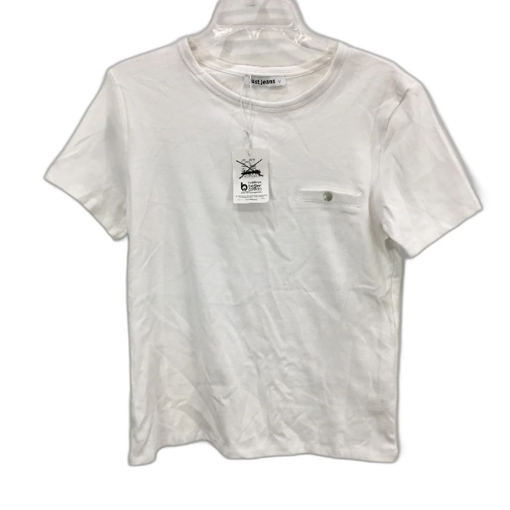 Just Jeans Farah Pocket White Crew Neck Cotton Tee Ladies Size Medium NEW