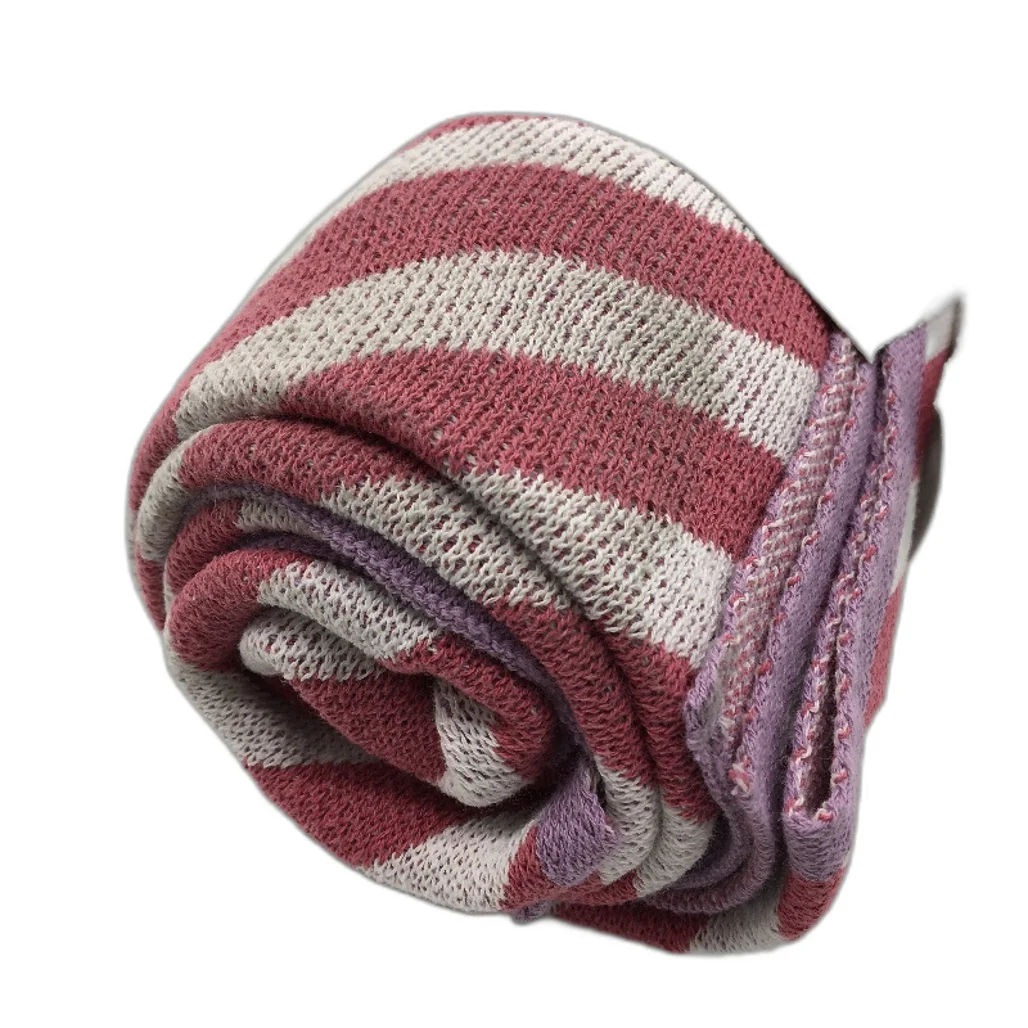 Kirkton House Jacquard Stripe Pink Knitted Cotton Throw 100cm x 120cm NEW - Image 3
