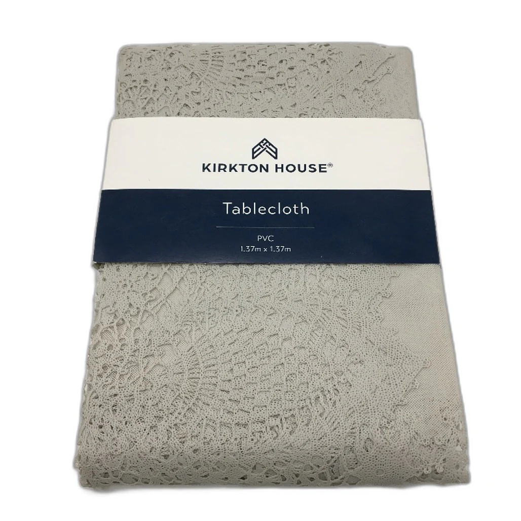 Kirkton House Silver Grey Lacework PVC Tablecloth 137cm x 137cm NEW