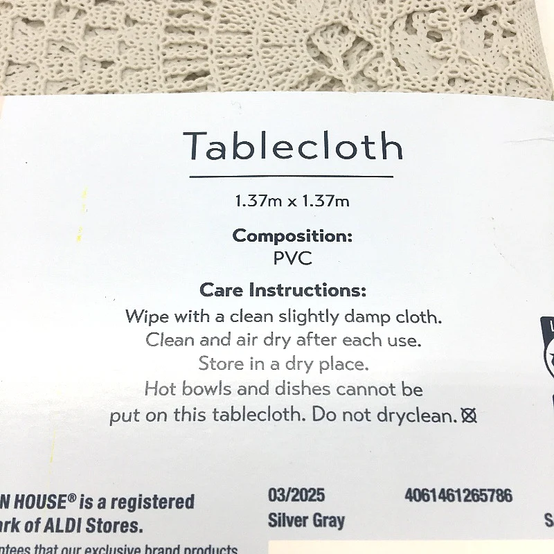 Kirkton House Silver Grey Lacework PVC Tablecloth 137cm x 137cm NEW - Image 5