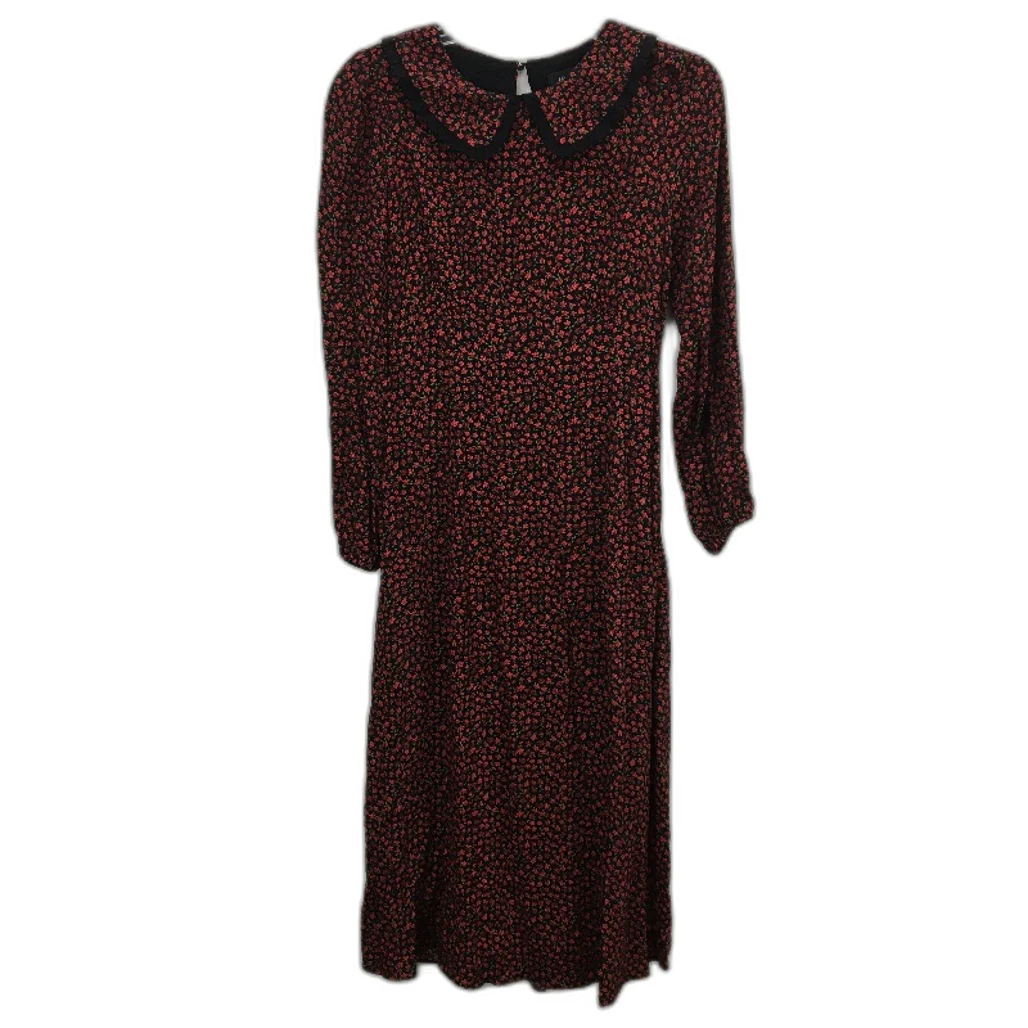 Forever New Black & Red Long Sleeve Floral High Neck Midi Dress Ladies Size AU 8