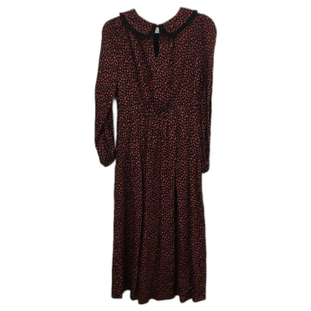 Forever New Black & Red Long Sleeve Floral High Neck Midi Dress Ladies Size AU 8 - Image 2