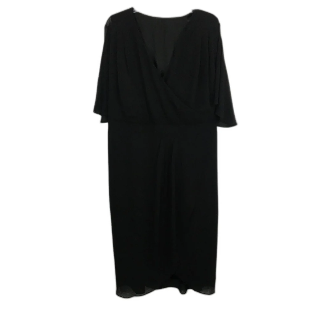Forever New Black Short Sleeve Flowy Crossover Front Midi Dress Ladies Sz AU 16