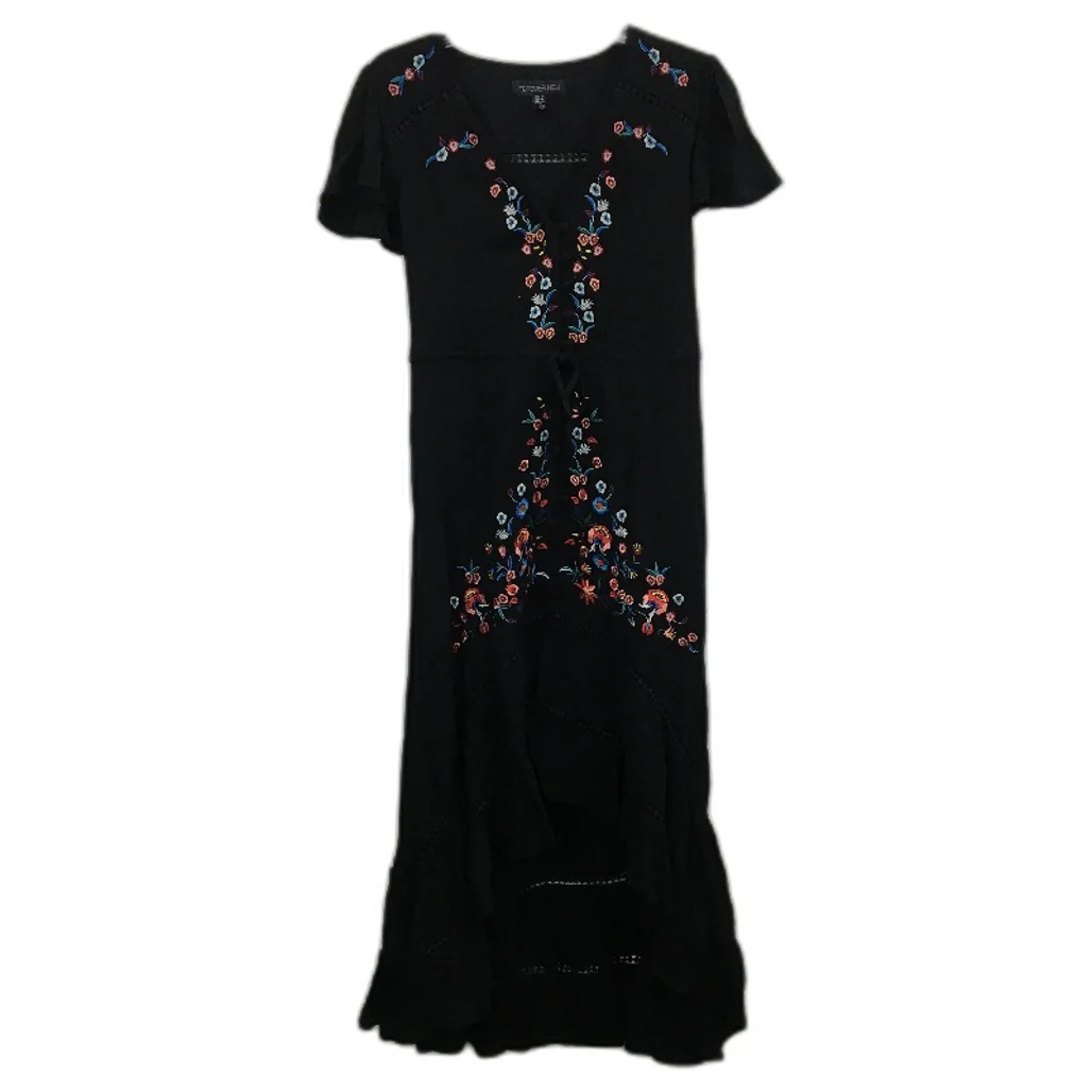 Forever New Black Short Sleeve Floral Belted Split Midi Dress Ladies Size AU 8