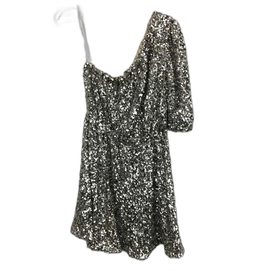 Forever New Silver Short Sleeve Sequin One-Shoulder Mini Dress Ladies Size AU 6 - Image 2