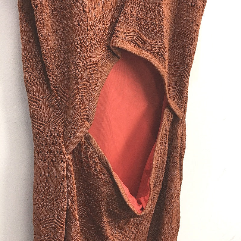 Brown Knit Open-Back Patterned Midi Tank Dress Beach Casual Ladies Size Small - Image 3