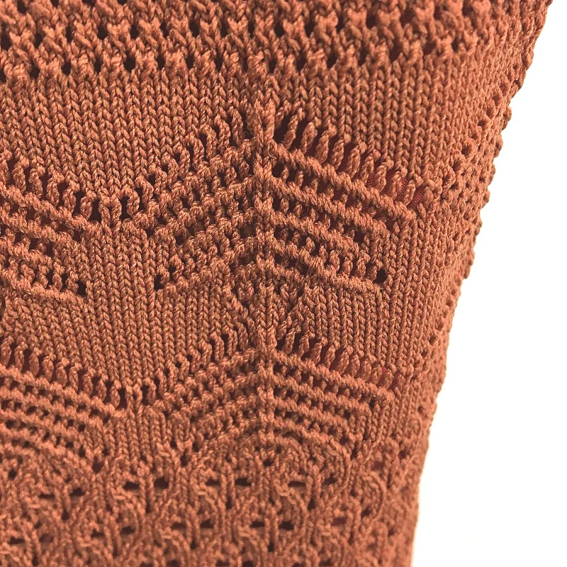 Brown Knit Open-Back Patterned Midi Tank Dress Beach Casual Ladies Size Small - Image 4