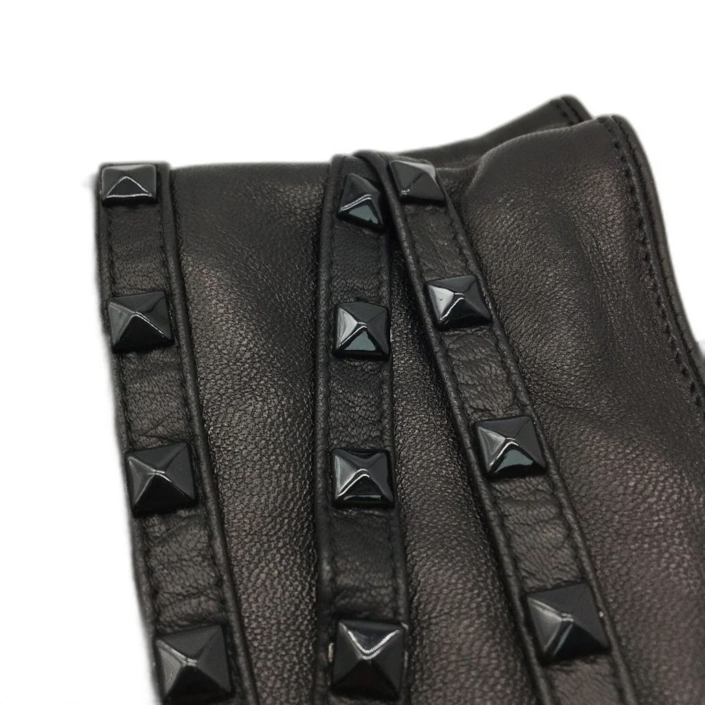 napoSTUD Lamb Skin Leather Lined Touchscreen Gloves With Studs Womens Size L - Image 4