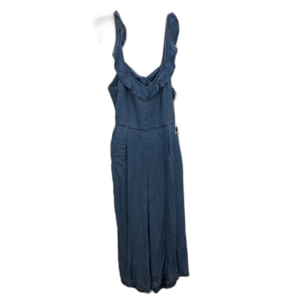 Forever New Blue Denim Open Tie-Back Ruffle Playsuit Ladies Size AU 16 NEW