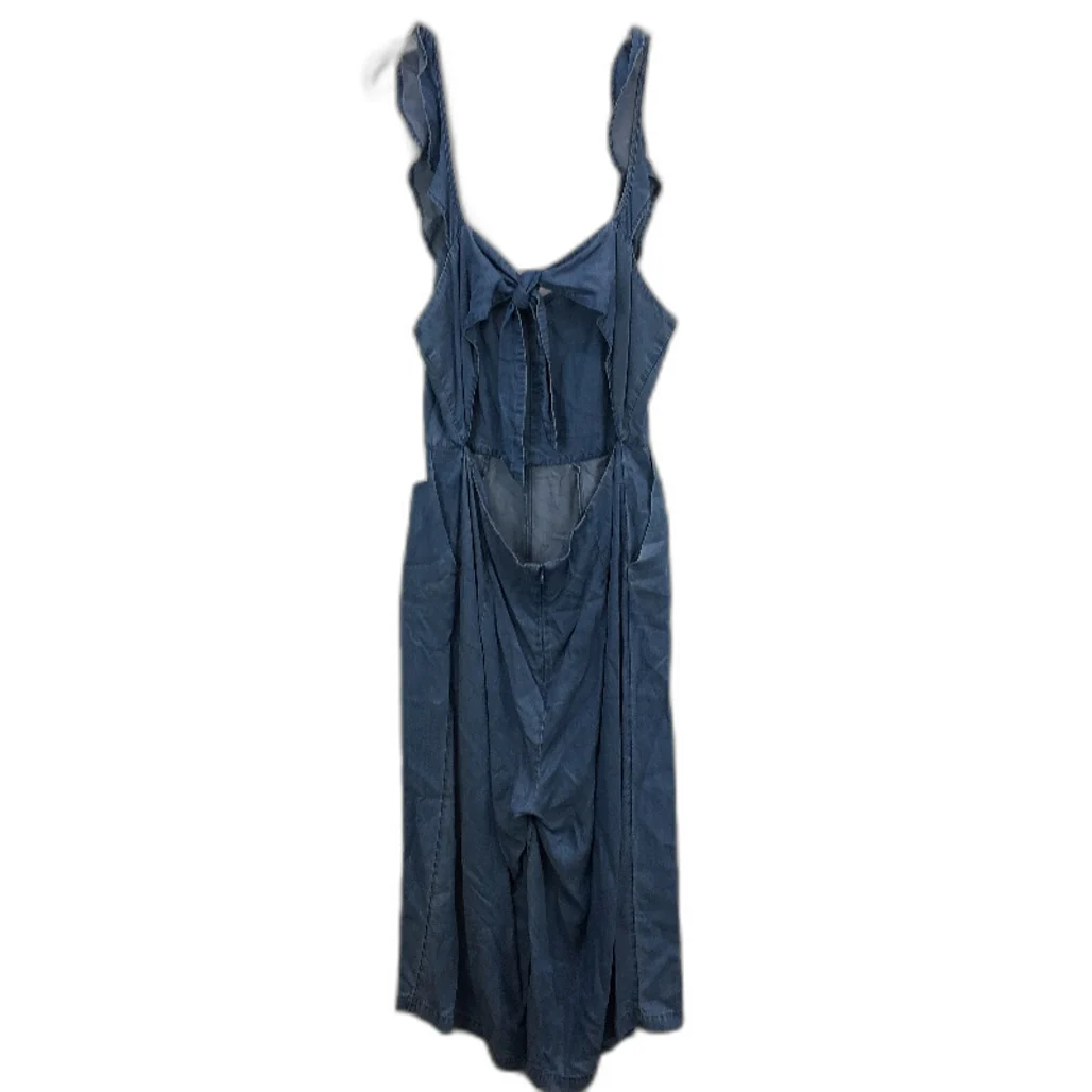 Forever New Blue Denim Open Tie-Back Ruffle Playsuit Ladies Size AU 16 NEW - Image 2