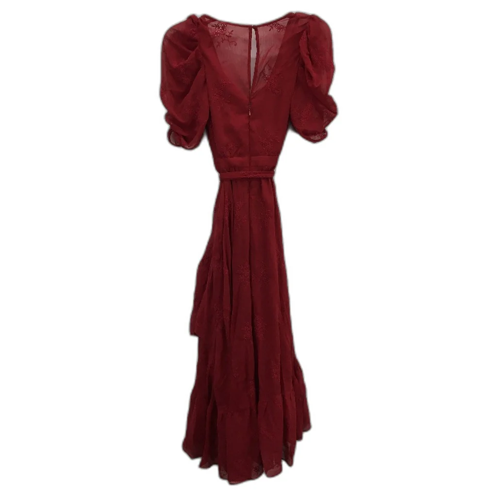 Ever New Red Short Puffy Sleeve Floral Belted Midi Dress Ladies Size AU 4 NEW - Image 2