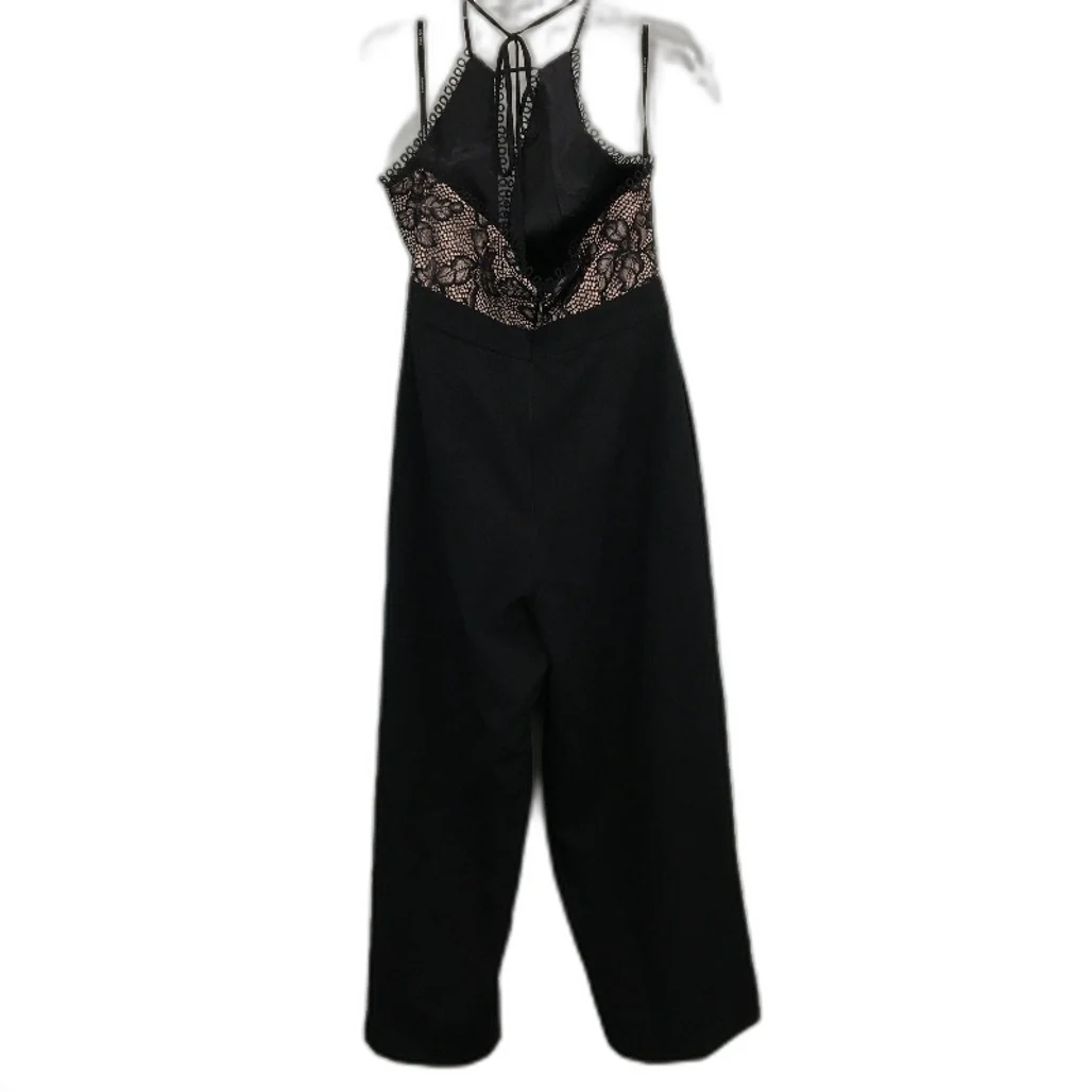 Ever New Black Floral Embroidered Trim Wide Leg Jumpsuit Ladies Size AU 14 NEW - Image 2