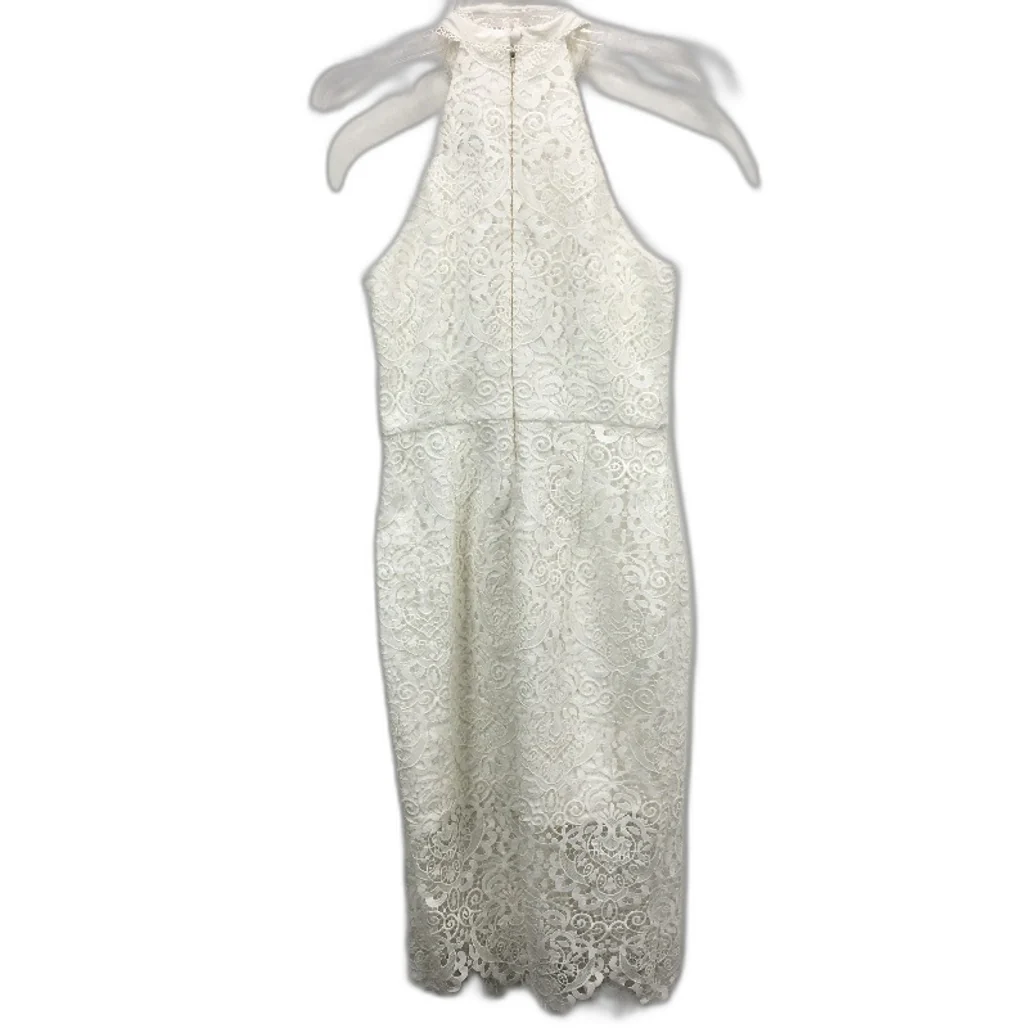 Forever New White High Neck Lacy Patterned Midi Dress Ladies Size AU 10 NEW - Image 2