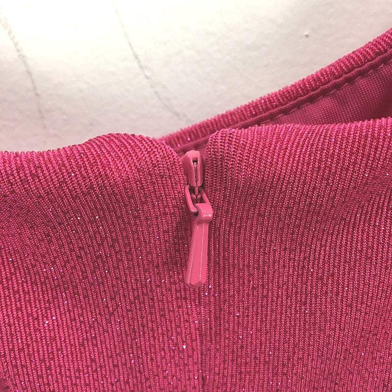 Forever New Pink Sparkly Knot Stretchy Bodycon Midi Dress Ladies Size AU 10 NEW - Image 3