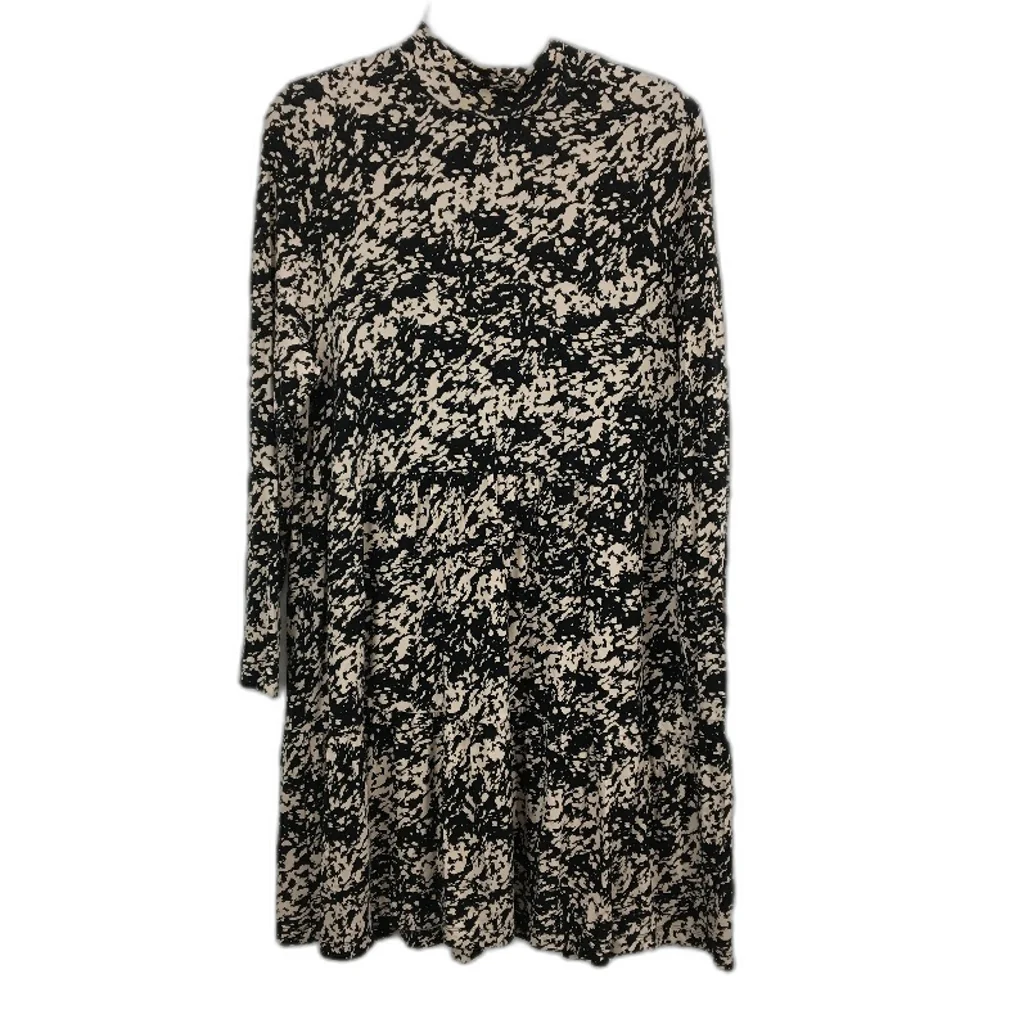 Mini Dress Black & Beige Patterned Stretchy Long Sleeve Ladies Size S/M NEW