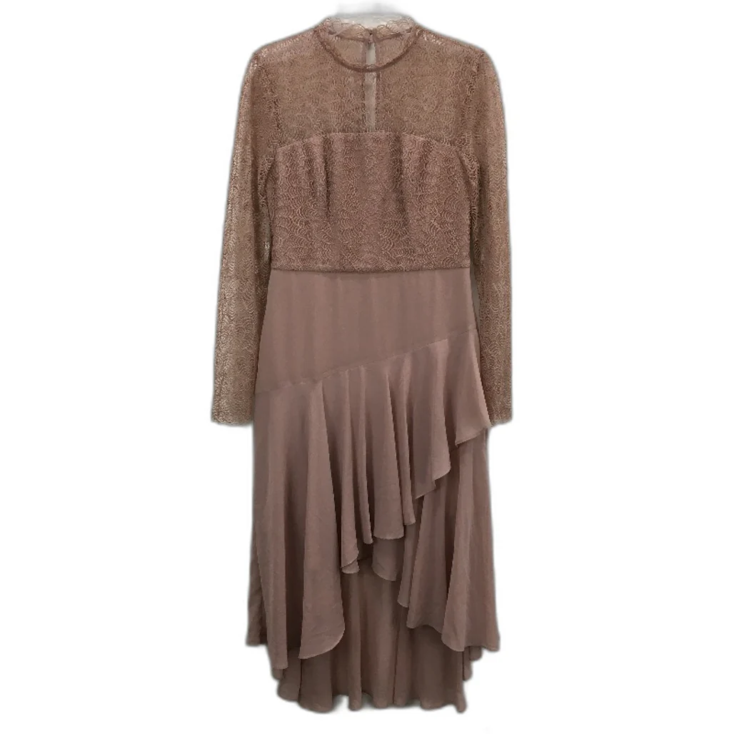 Forever New Brown Layered Flowy Long Sleeve Patterned Midi Dress Ladies Sz AU 10