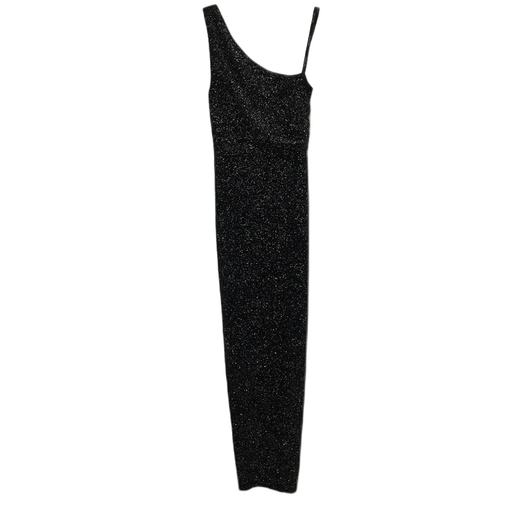 Forever New Black Sparkly One-Shoulder Bodycon Midi Dress Ladies Size AU 6 NEW