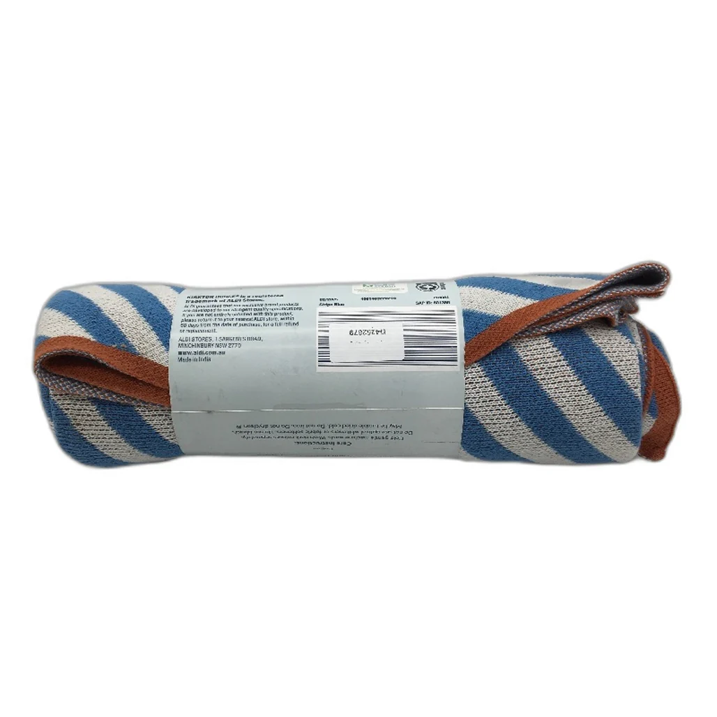Kirkton House Jacquard Stripe Blue Knitted Cotton Throw 100cm x 120cm NEW - Image 2