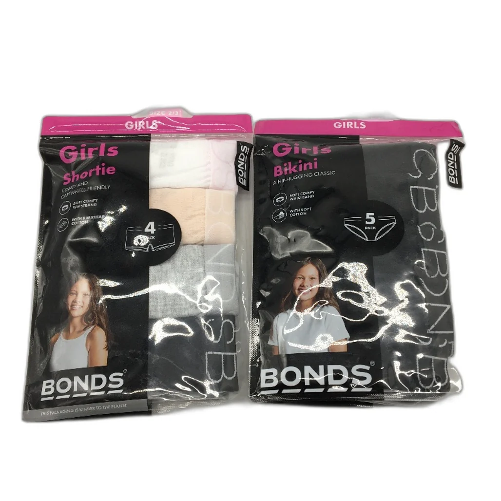 Bonds 9Pce Cotton Bikini Black Shortie Multicolour Underwear Girls Size 2-3 NEW