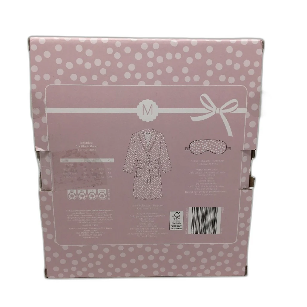Serra Pink Tone White Dotted Soft Plush Robe & Eye Mask Set Ladies Size M NEW - Image 2