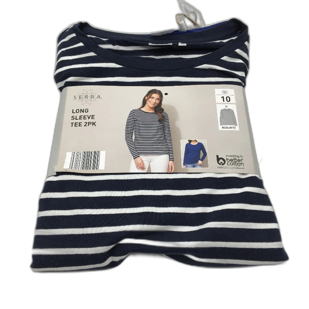 Serra 2Pce Regular Fit Long Sleeve Blue Toned Tee Pack Ladies Size 10 NEW