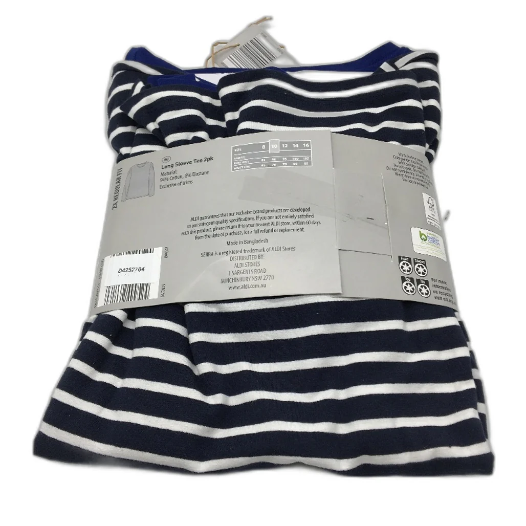 Serra 2Pce Regular Fit Long Sleeve Blue Toned Tee Pack Ladies Size 10 NEW - Image 2