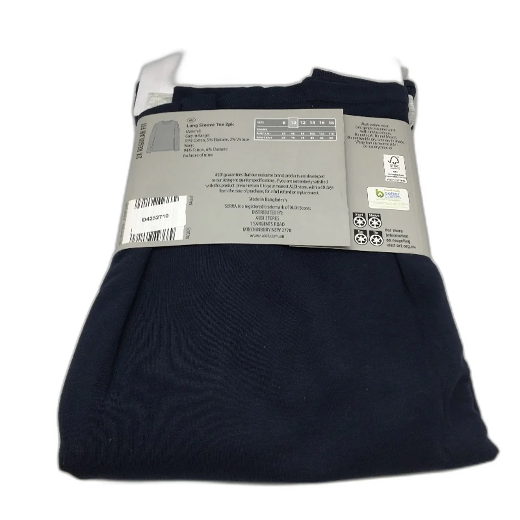 Serra 2Pce Regular Fit Long Sleeve Navy Blue & Grey Tee Pack Ladies Size 10 NEW - Image 2