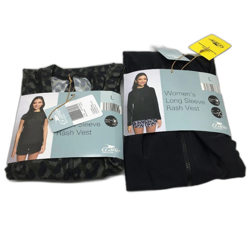 Crane 2 Pack Long & Short Sleeve Black & Camo Green Rash Vests Ladies Size L NEW