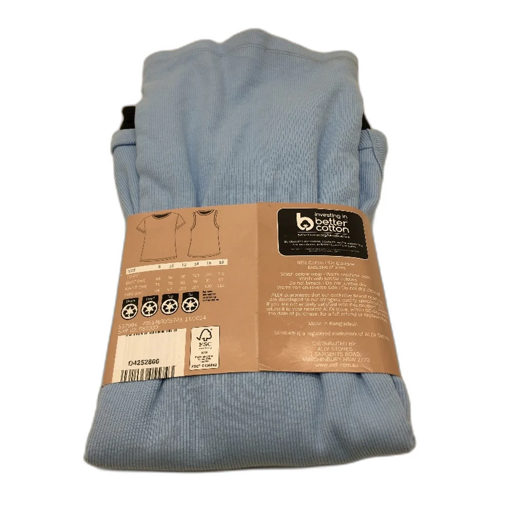 Serra 2Pce Cotton Blend Light Blue & Navy Tee & Singlet Pack Ladies Size 12 NEW - Image 2