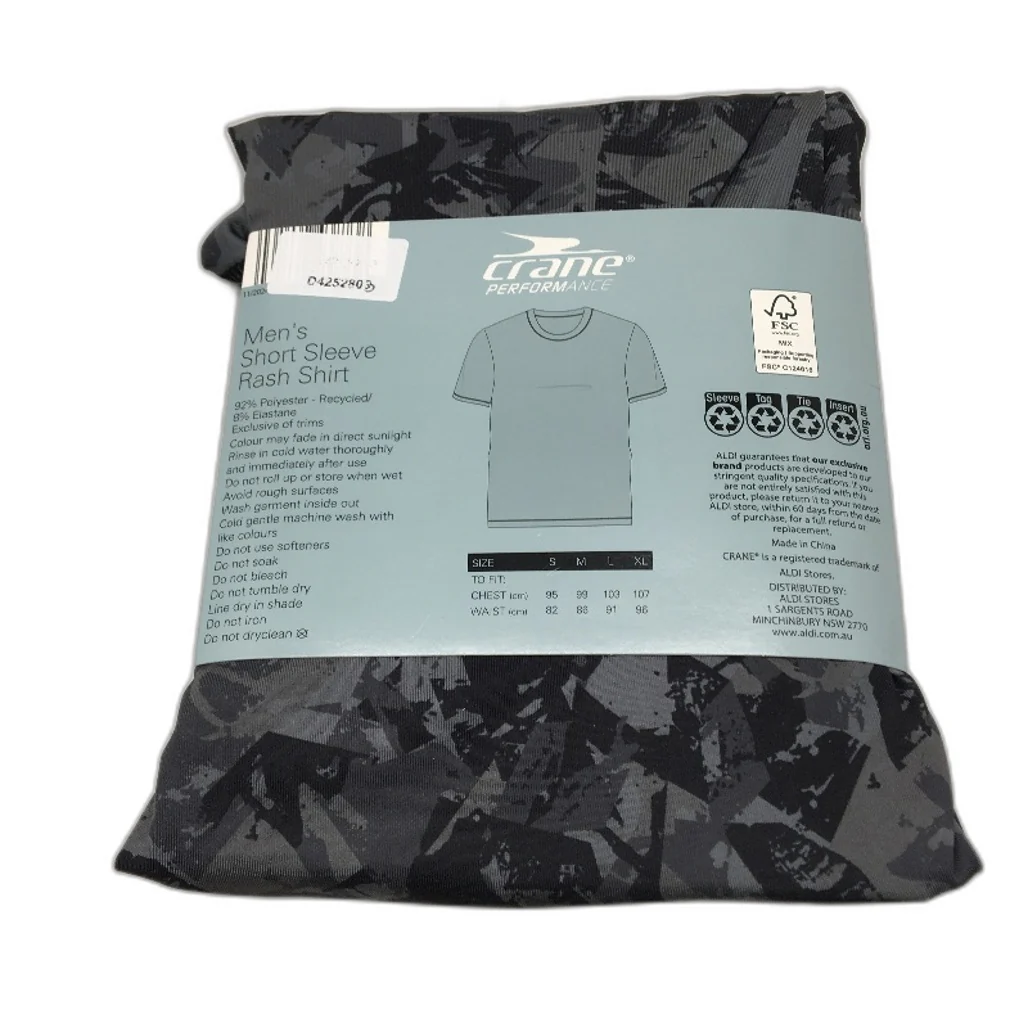 Crane Performance Grey Geo Pattern Short Sleeve Rash Vest Mens Sze M NEW - Image 2
