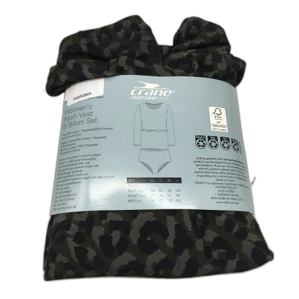 Crane Performance Black & Camo Rash Vest & Bikini Set Swimwear Ladies Sze L NEW - Image 2