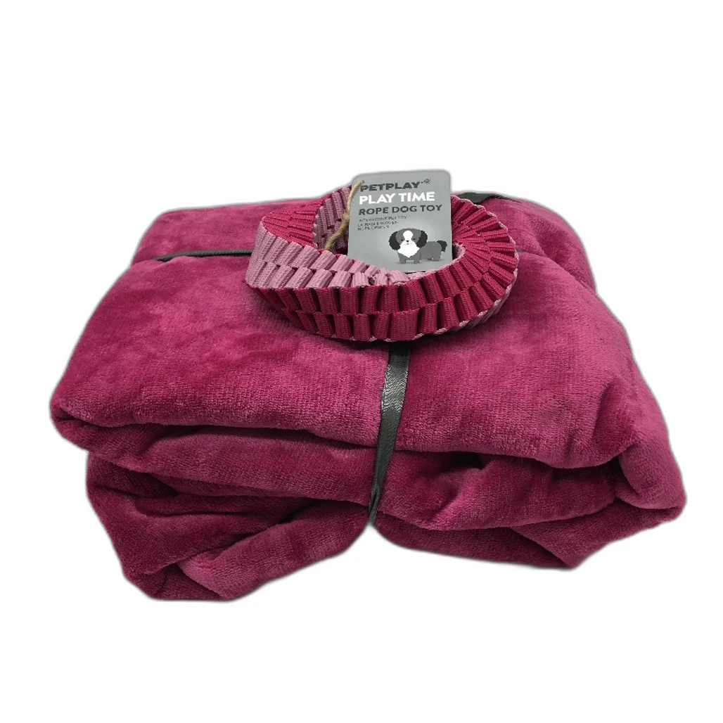 Petplay Sherpa & Flannel Reversible Pet Blanket 100 x 120cm & Rope Pet Toy NEW - Image 2