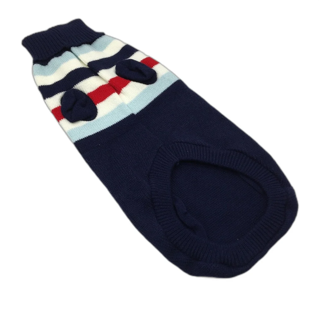 Milo & Mink Navy, White & Red Knit Striped Turtleneck Winter Dog Jumper Size M - Image 2