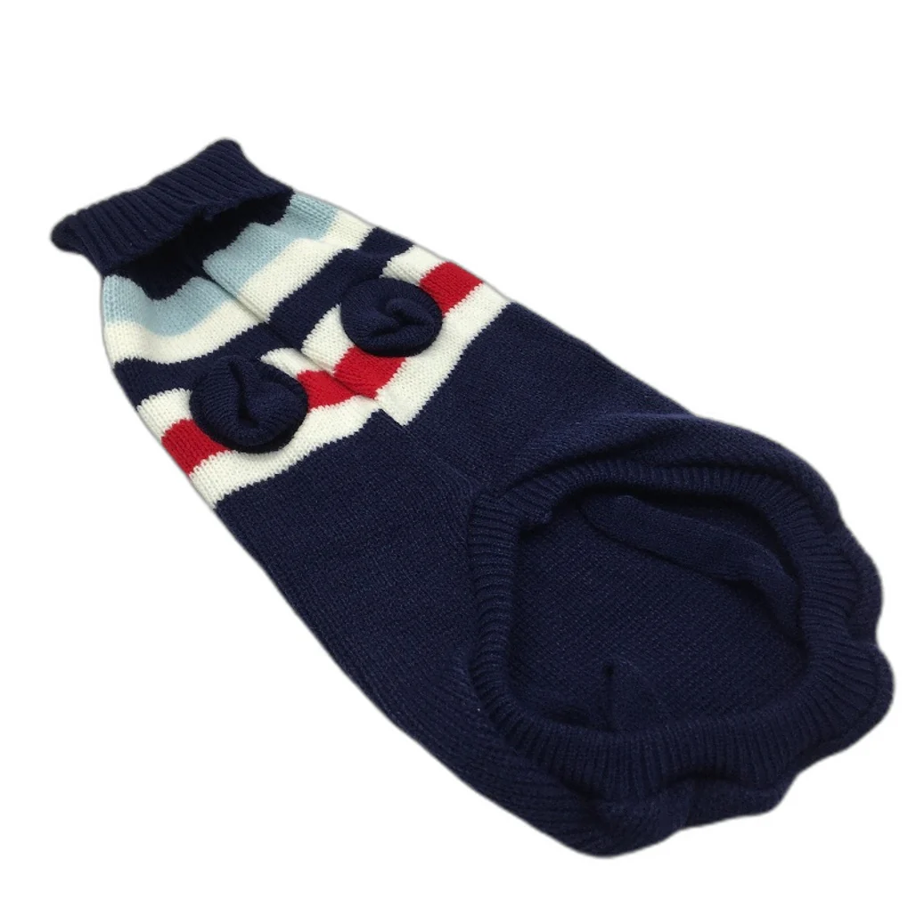 Milo & Mink Navy, White & Red Knit Striped Turtleneck Winter Dog Jumper Size XS - Image 2