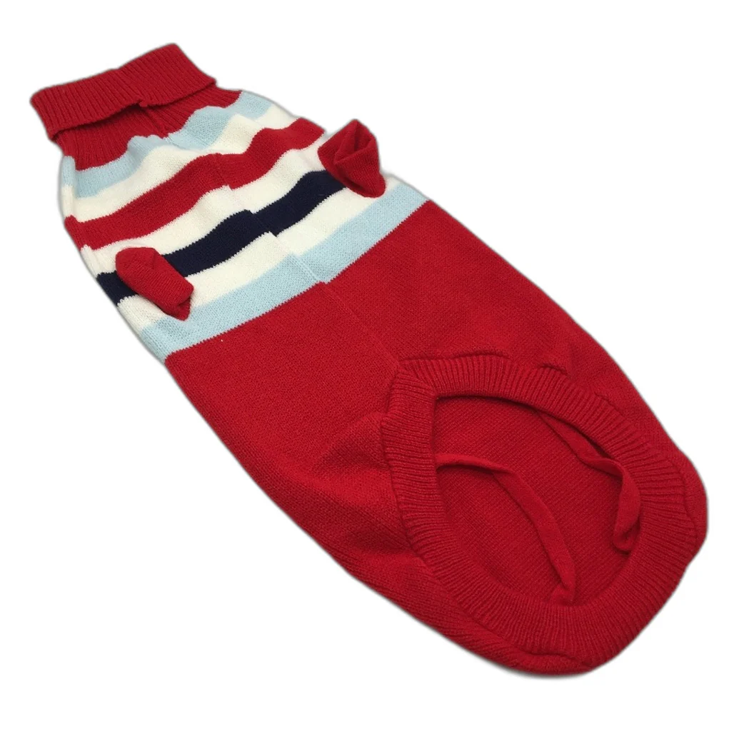 Milo & Mink Red, White & Blue Knit Striped Turtleneck Winter Dog Jumper Size M - Image 2