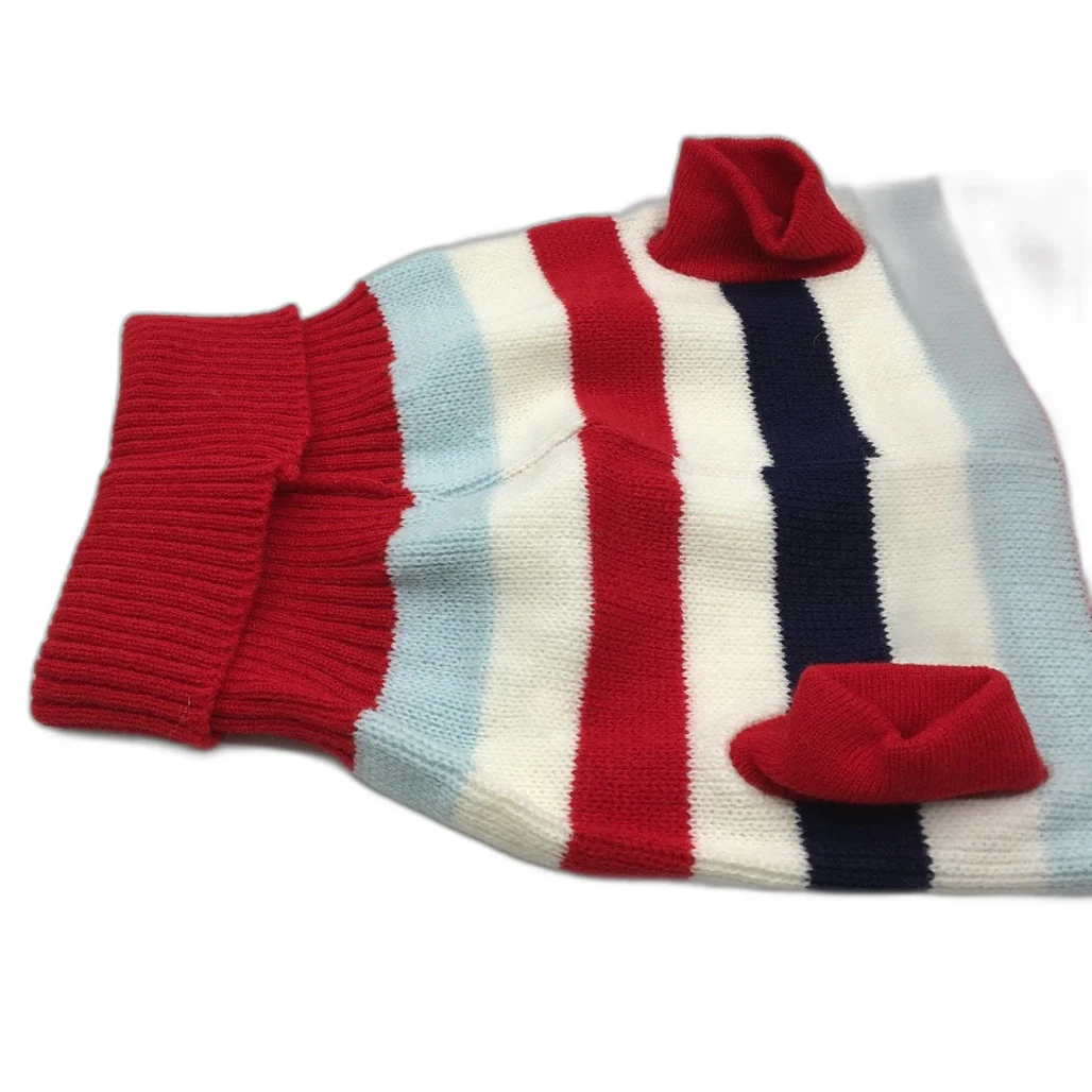 Milo & Mink Red, White & Blue Knit Striped Turtleneck Winter Dog Jumper Size S - Image 3