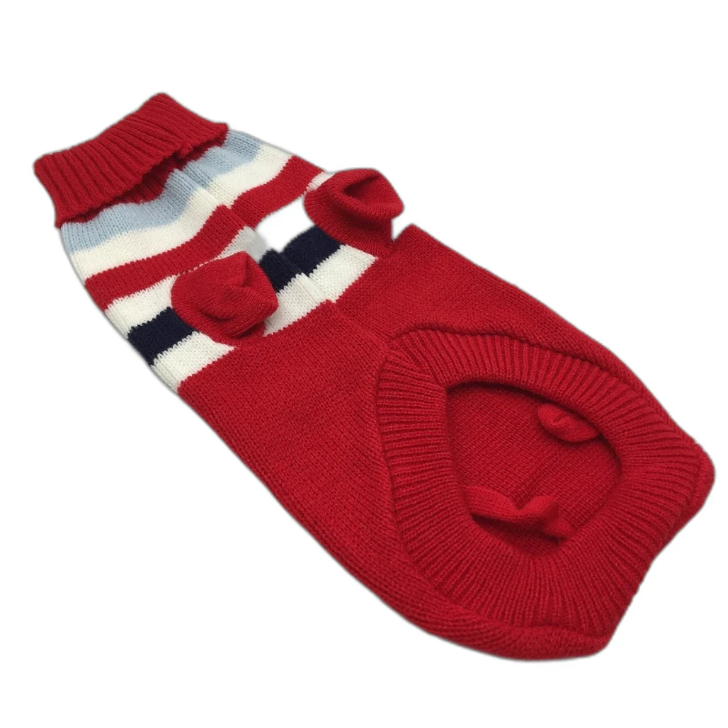Milo & Mink Red, White & Blue Knit Striped Turtleneck Winter Dog Jumper Size 3XS - Image 2