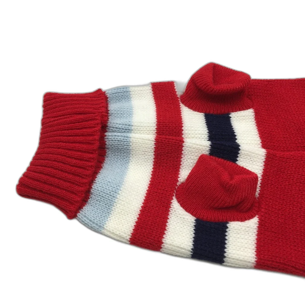 Milo & Mink Red, White & Blue Knit Striped Turtleneck Winter Dog Jumper Size 3XS - Image 3